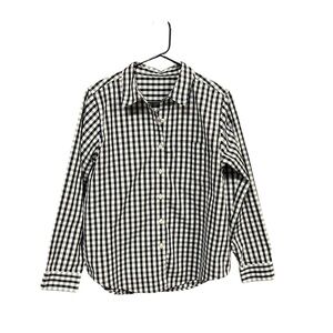 L.L. Bean oxford shirt women *S gingham Plaid blue white wrinkle free